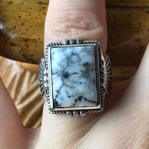 Genuine White Buffalo Sterling Silver Ring Size 6